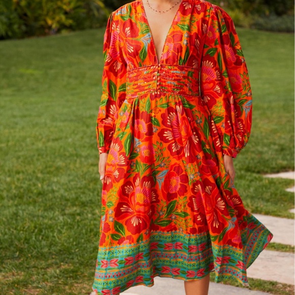 @farmrio Farm for Anthropologie Red Motif Maxi Dress Size XXS *Sold Out Online* - Picture 3 of 7